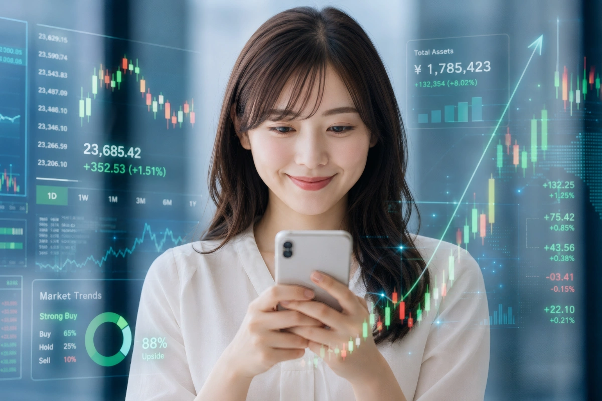 企業型確定拠出年金で資産形成が進み、運用成果を確認している女性従業員のイメージ